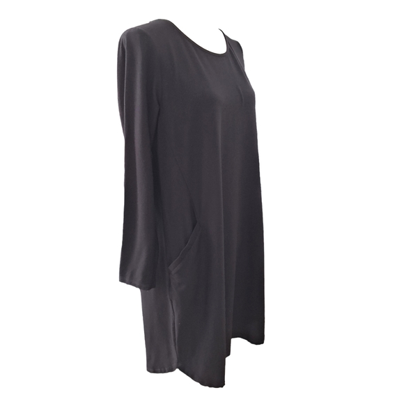 Eileen Fisher Solid Black Viscose Knit Round Neck Dress with Pockets Small S - Picture 5 of 10